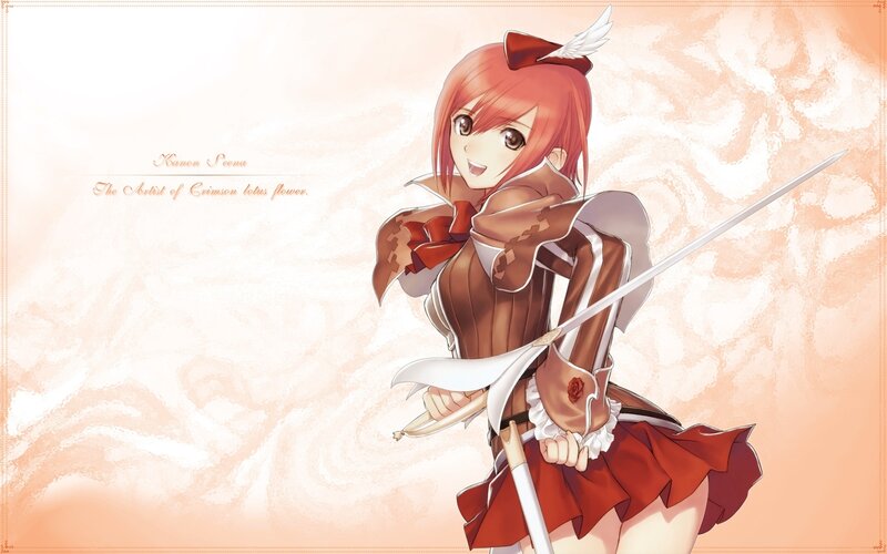 Anime Girl with Sword — Red, Calm