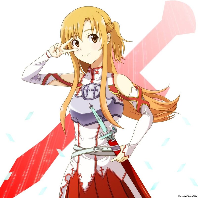 Anime Girl with Sword — Red, Cheerful