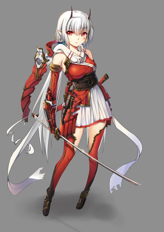 Anime Girl with Sword — Red, Confident, Digital Art