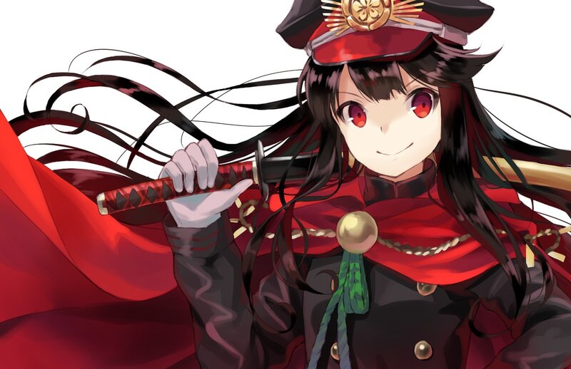 Anime Girl with Sword — Red, Determined, Hat