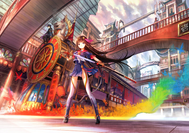 Anime Girl with Sword — Red, Dramatic, Afternoon
