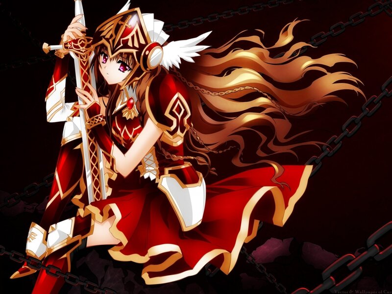 Anime Girl with Sword — Red, Dramatic, Chains