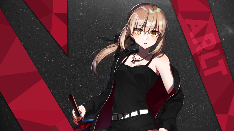 Anime Girl with Sword — Red, Dramatic, Digital Art, Black Top