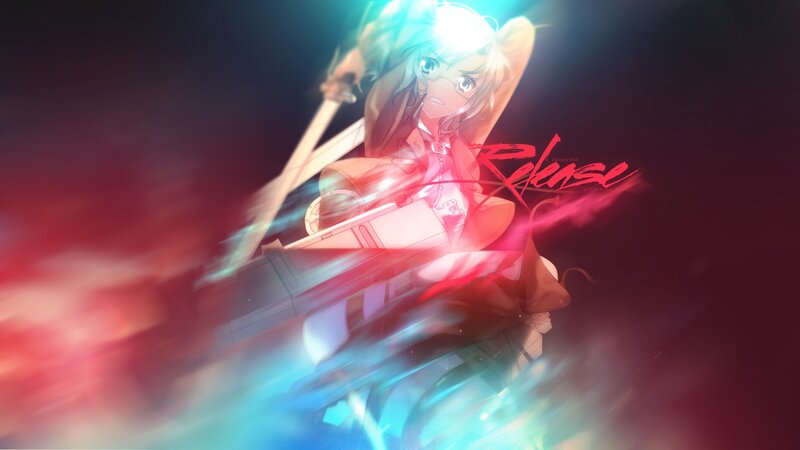 Anime Girl with Sword — Red, Dramatic, Digital Art, Energy Effect
