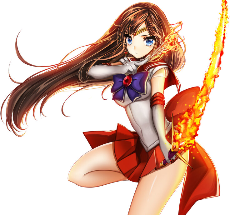 Anime Girl with Sword — Red, Dramatic, Digital Art, Fire, Skirt
