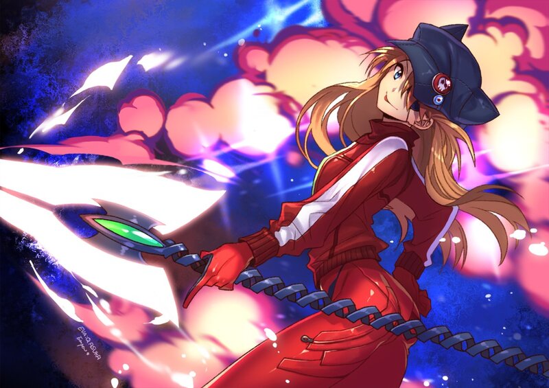 Anime Girl with Sword — Red, Dramatic, Digital Art, Hat, Explosion