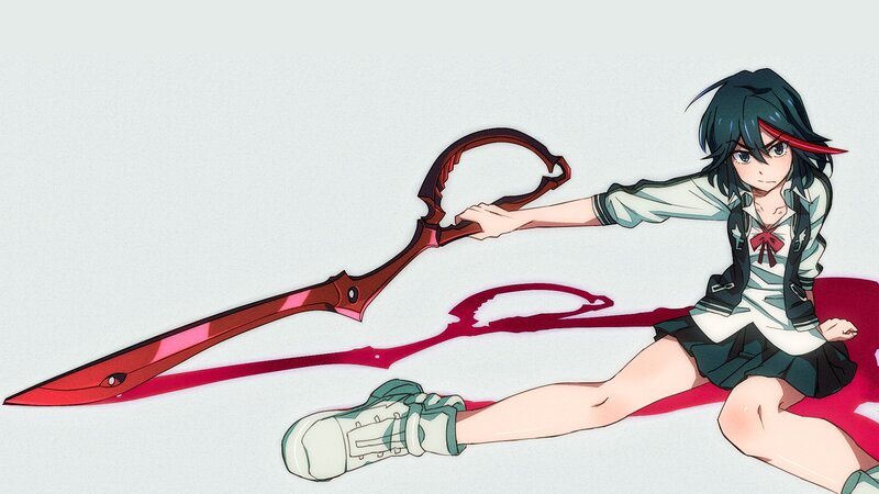 Anime Girl with Sword — Red, Dramatic, Digital Art, School Uniform