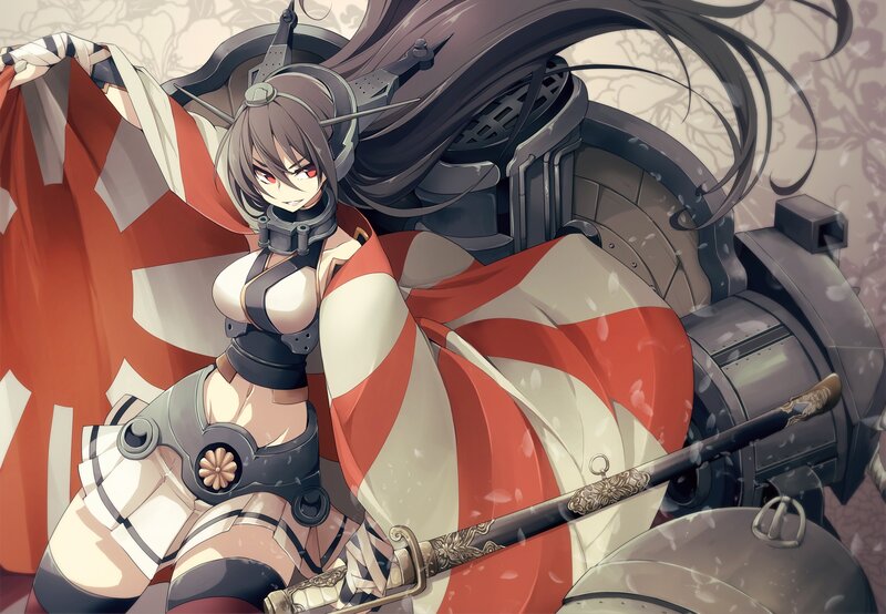 Anime Girl with Sword — Red, Dramatic, Flag