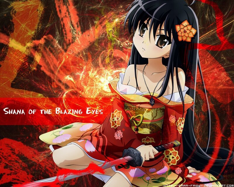 Anime Girl with Sword — Red, Dramatic, Flower