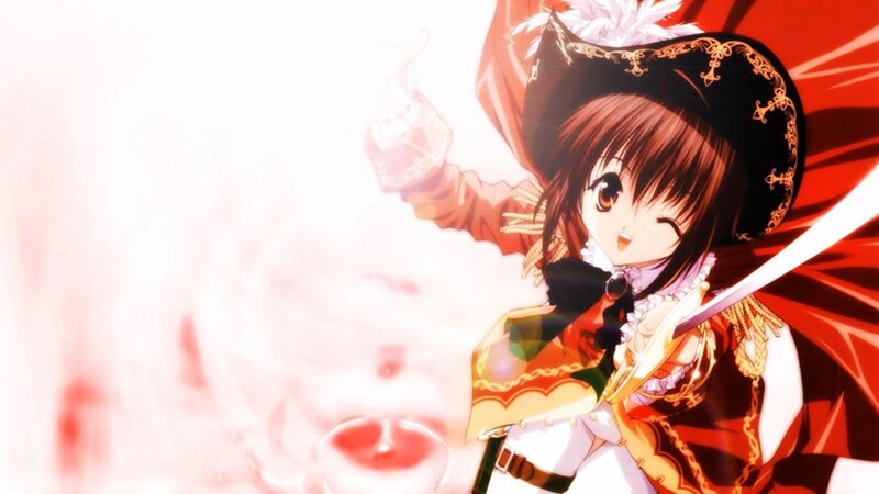 Anime Girl with Sword — Red, Dramatic, Hat, Cape, Black