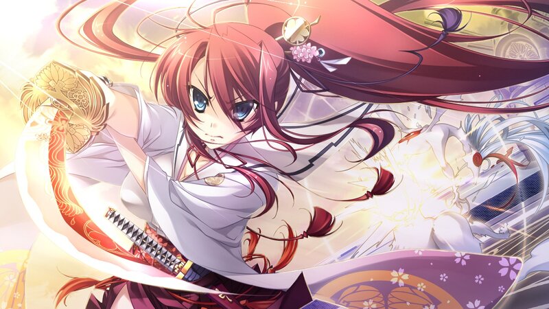 Anime Girl with Sword — Red, Dramatic, Long Hair