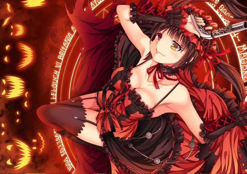 Anime Girl with Sword — Red, Dramatic, Magic Circle