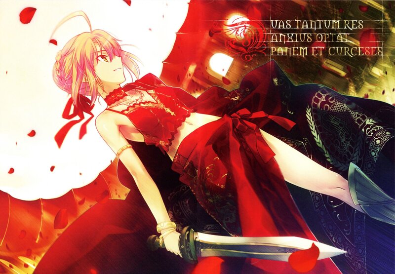 Anime Girl with Sword — Red, Dramatic, Manga, Rose Petals
