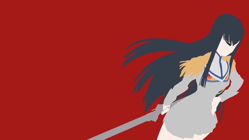 Anime Girl with Sword — Red, Dramatic, Minimalist, Long Hair