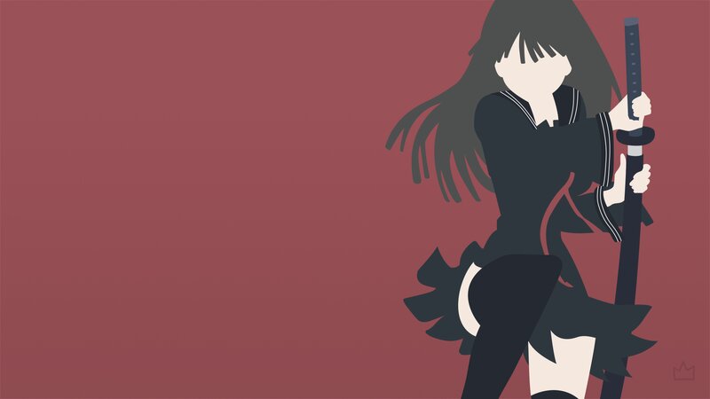 Anime Girl with Sword — Red, Dramatic, Minimalist