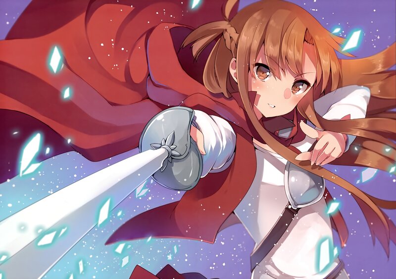 Anime Girl with Sword — Red, Dramatic, Night, Cape
