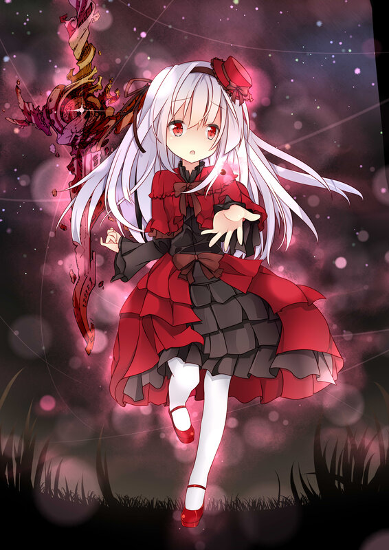 Anime Girl with Sword — Red, Dramatic, Night, Digital Art, Grass