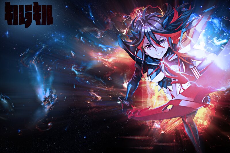 Anime Girl with Sword — Red, Dramatic, Night, Digital Art, Space