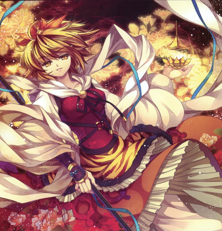 Anime Girl with Sword — Red, Dramatic, Night, Lantern