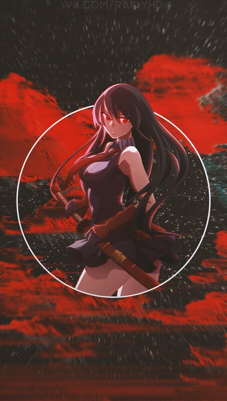 Anime Girl with Sword — Red, Dramatic, Night, Long Hair, Red Eyes