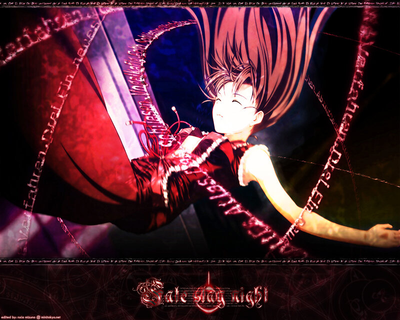 Anime Girl with Sword — Red, Dramatic, Night, Magic Circle
