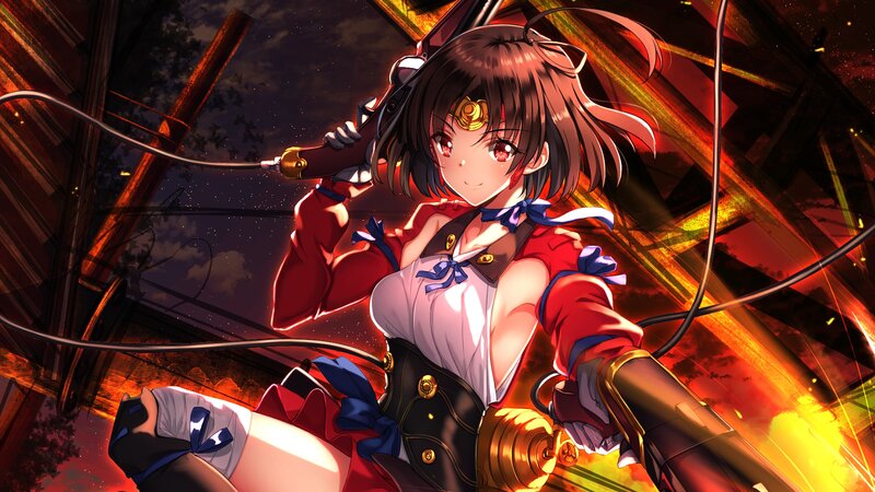 Anime Girl with Sword — Red, Dramatic, Night, Night Sky