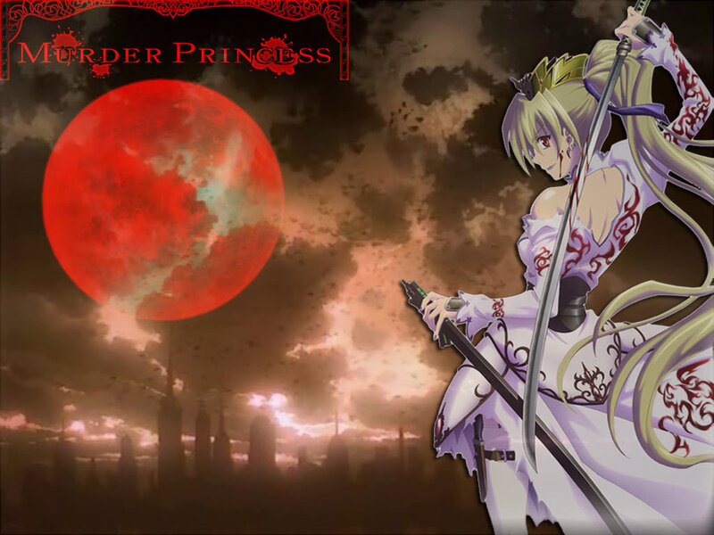 Anime Girl with Sword — Red, Dramatic, Night, Red Moon