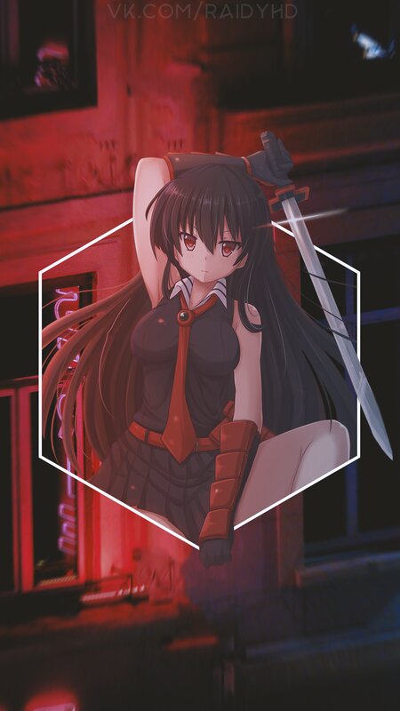 Anime Girl with Sword — Red, Dramatic, Night, Skirt