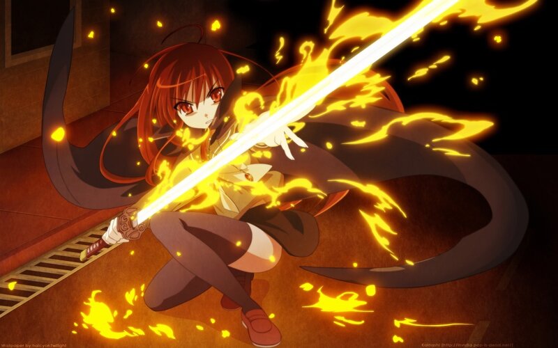Anime Girl with Sword — Red, Dramatic, Night