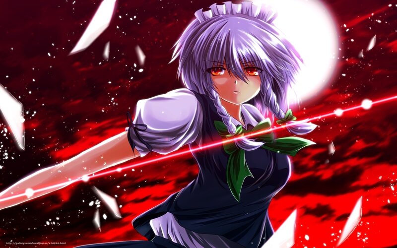 Anime Girl with Sword — Red, Dramatic, Red Eyes