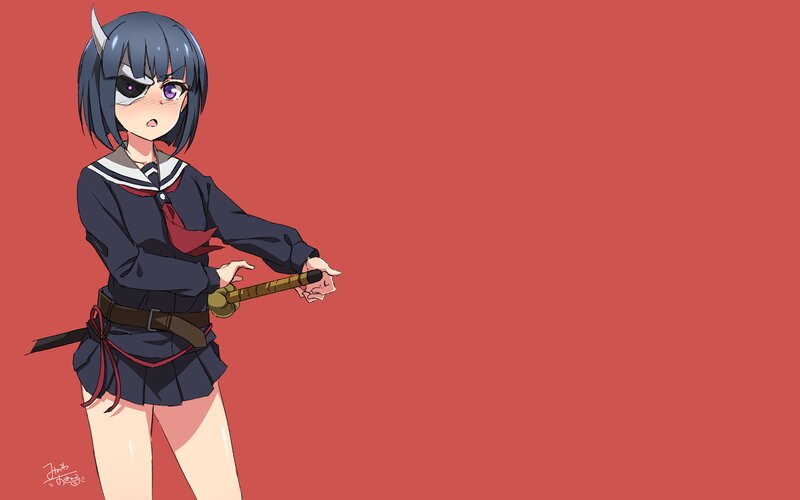 Anime Girl with Sword — Red, Dramatic, School Uniform, Eyepatch