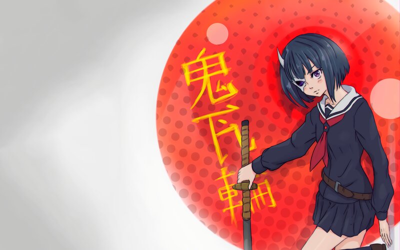 Anime Girl with Sword — Red, Dramatic, School Uniform, Red Circle