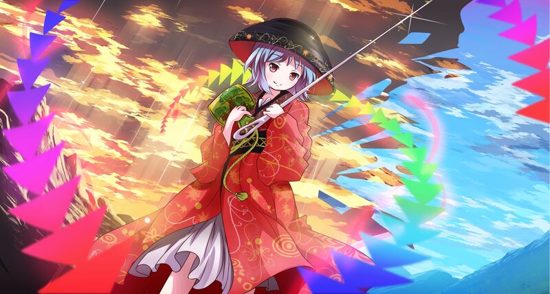Anime Girl with Sword — Red, Dramatic, Sunset, Kimono