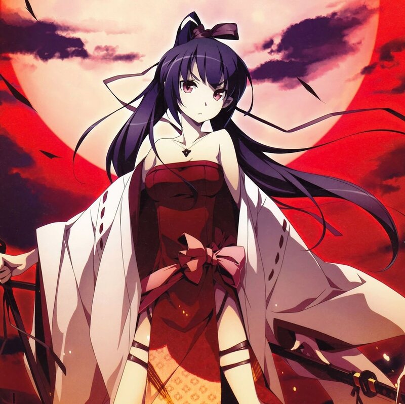Anime Girl with Sword — Red, Dramatic, Sunset, Red Sky