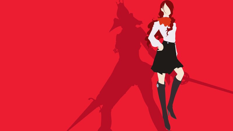 Anime Girl with Sword — Red, Dramatic, Vector Art