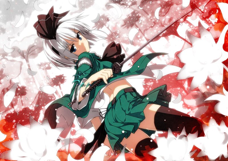 Anime Girl with Sword — Red, Dramatic, White Hair