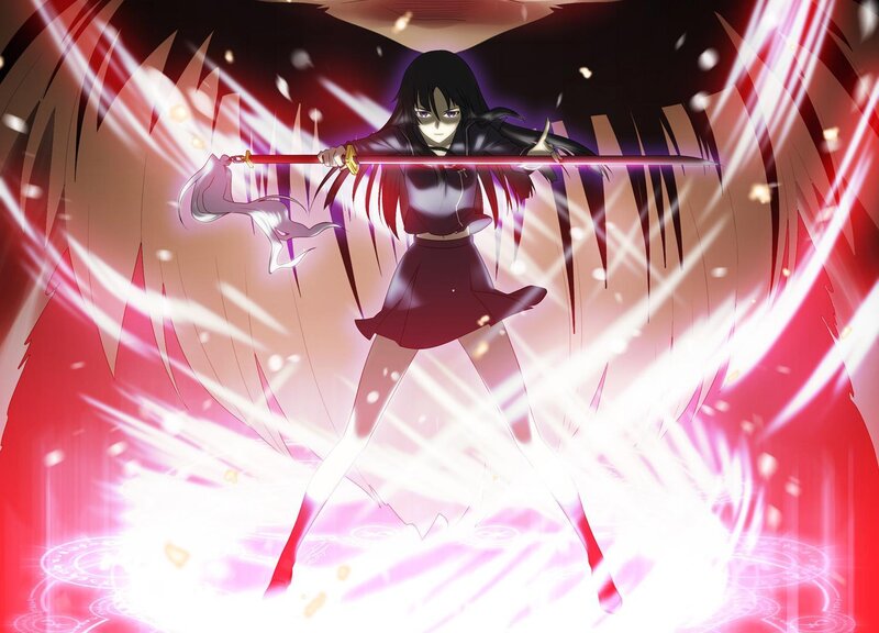 Anime Girl with Sword — Red, Dramatic, Wings