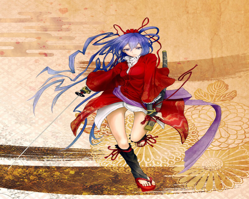 Anime Girl with Sword — Red, Dynamic, Digital Art