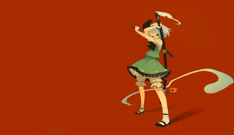 Anime Girl with Sword — Red, Dynamic, Dress, Hair