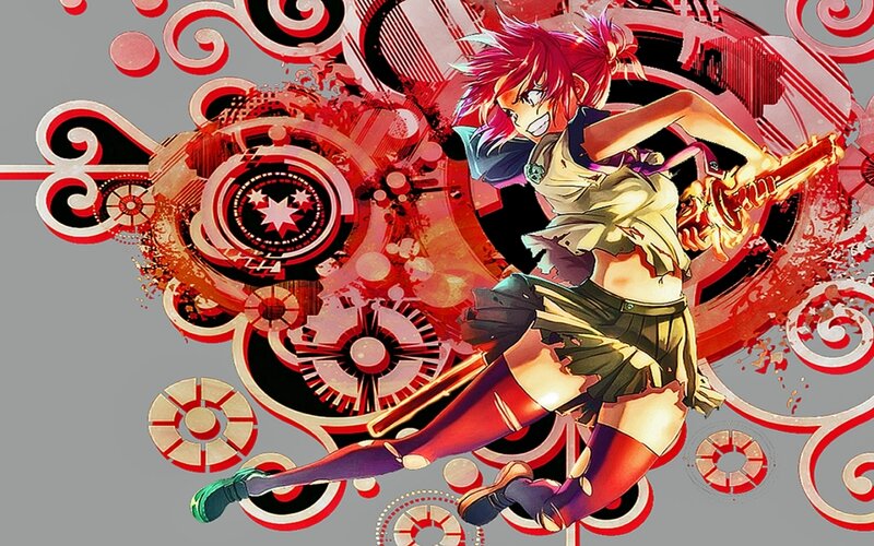 Anime Girl with Sword — Red, Dynamic, Intense
