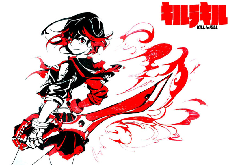Anime Girl with Sword — Red, Dynamic, Manga