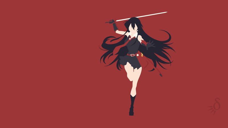 Anime Girl with Sword — Red, Dynamic, Minimalist