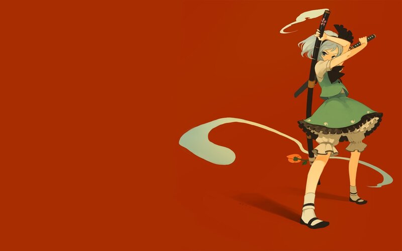 Anime Girl with Sword — Red, Dynamic, Skirt, Silver Hair