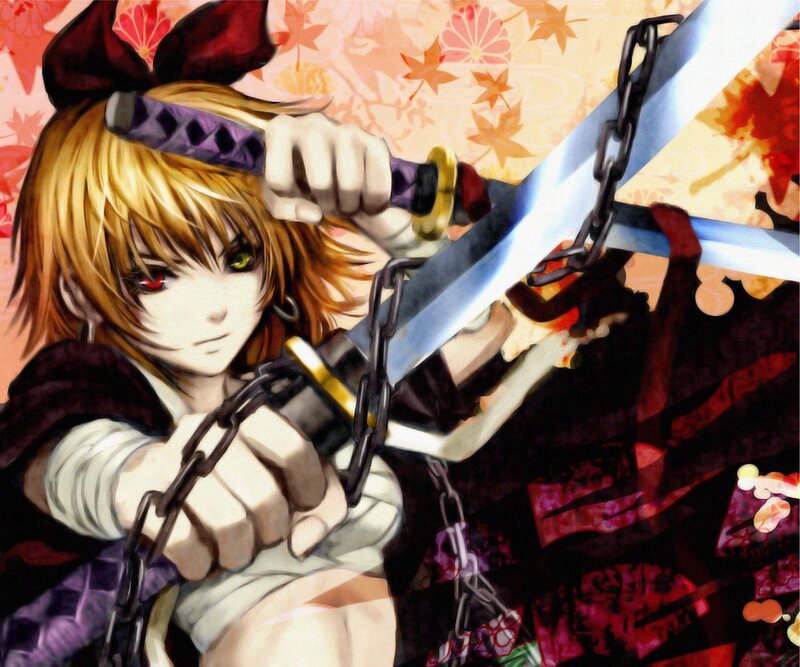 Anime Girl with Sword — Red, Intense