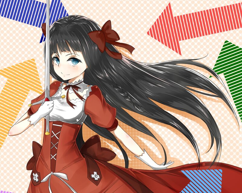 Anime Girl with Sword — Red, Playful, Dress