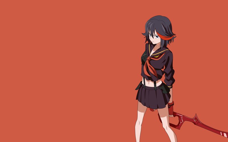Anime Girl with Sword — Red, Serious, School Uniform