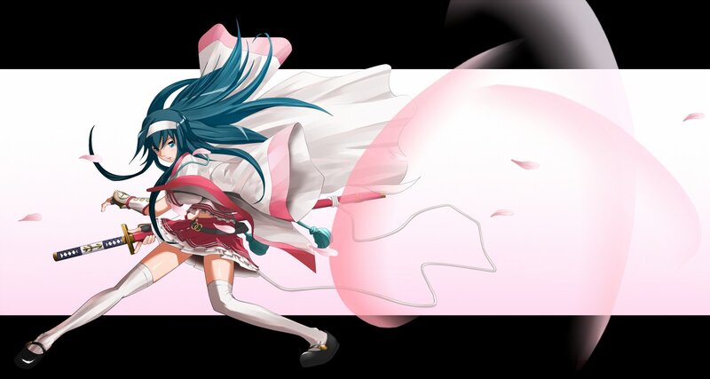 anime girl with sword running
