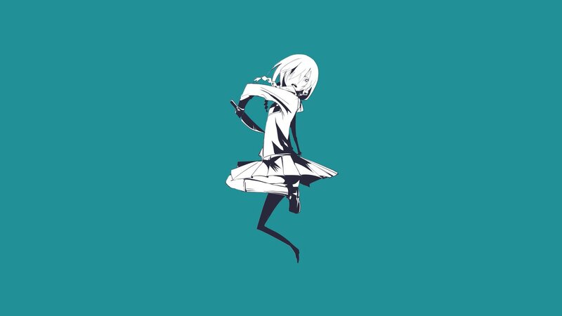Anime Girl with Sword — Teal, Dynamic, Skirt