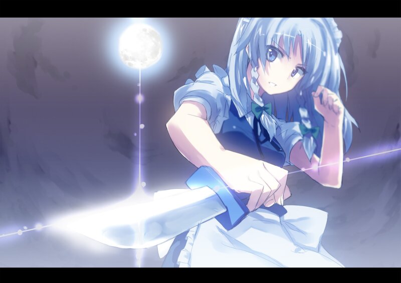 Anime girl with sword under moon