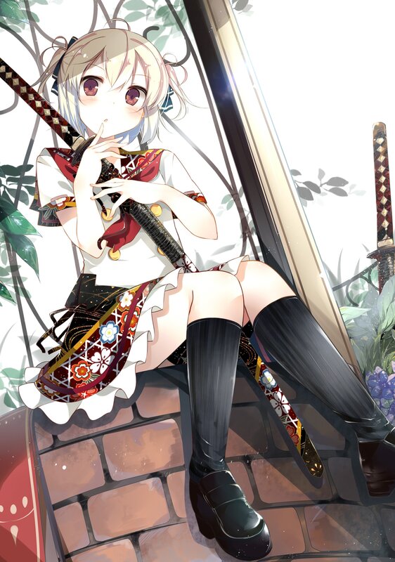 Anime Girl with Sword — White, Calm, Afternoon, Knee-high Boots